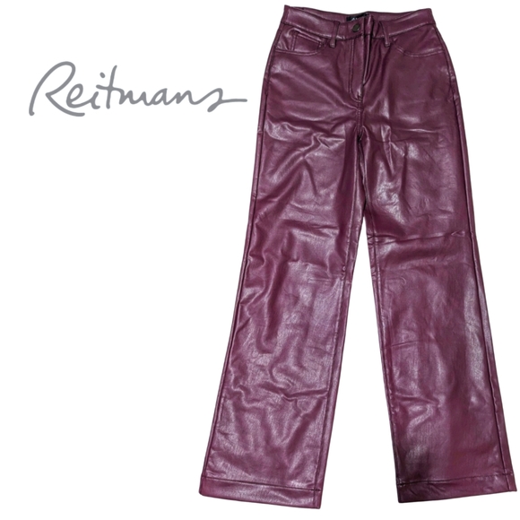 Reitmans size 4 BNWT wine coloured, clossic pleather style pants - Picture 1 of 16
